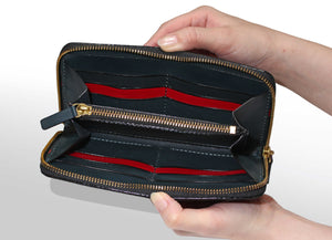 ファスナー長財布：パープルグラデーションA (手染め一点物)