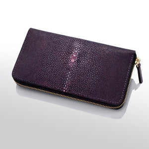 ファスナー長財布：パープルグラデーションA (手染め一点物) - ルナロッサ・ヨッピー