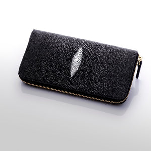 長財布〈ファスナー〉：キャビアブラック (内色レッド) - ルナロッサ・ヨッピー