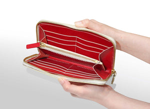 ファスナー長財布：オフホワイト - ルナロッサ・ヨッピー