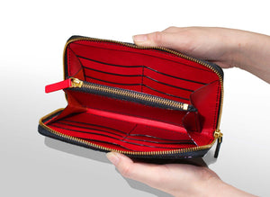 ファスナー長財布：キャビアブラック (内装色：レッド) - ルナロッサ・ヨッピー