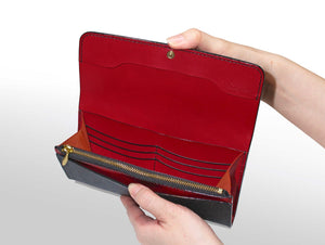 長財布：キャビアブラック(内装色：レッド) - ルナロッサ・ヨッピー